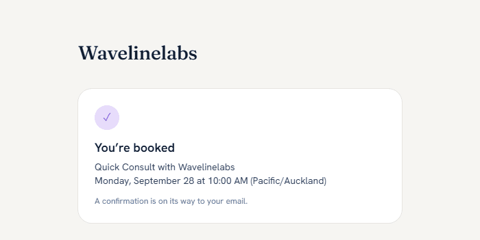 The client's confirmation once the booking lands on the calendar